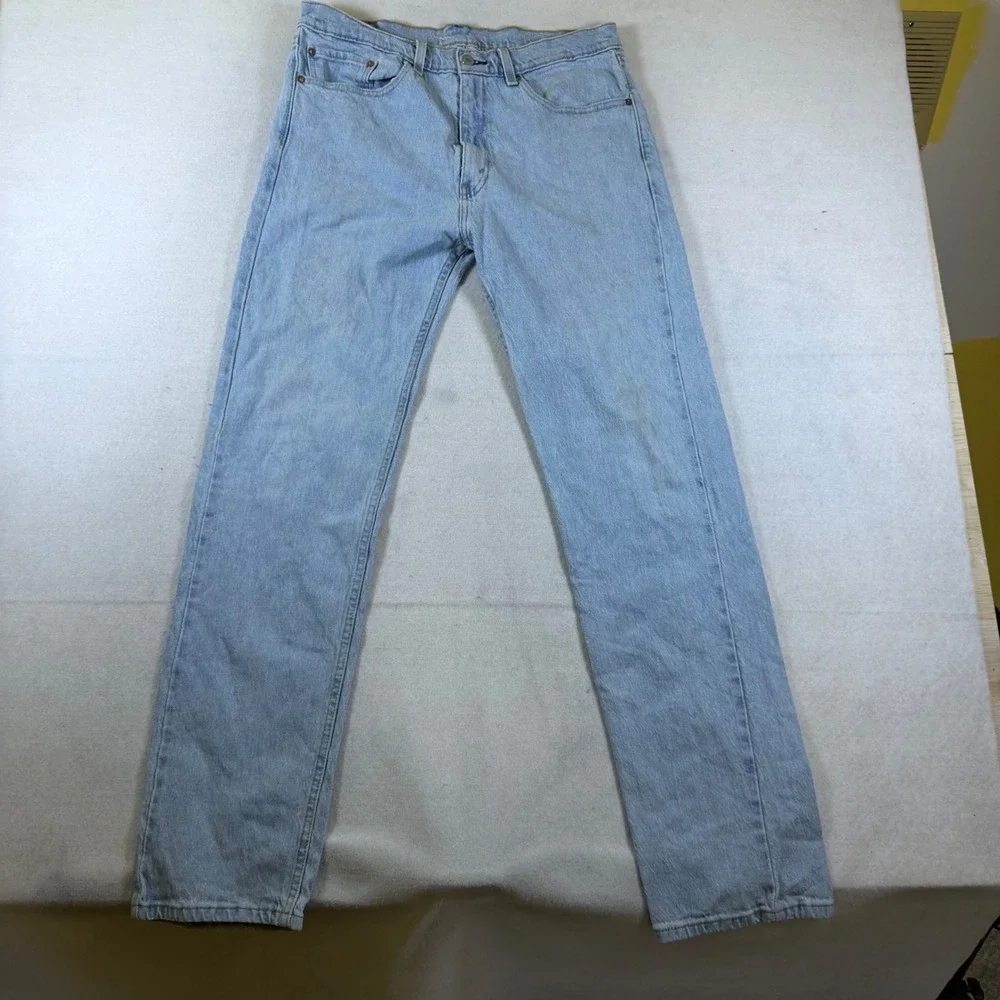 Levis 505 Mens 36x34 Light Wash Regular Fit Straight Leg Denim Jeans Blue